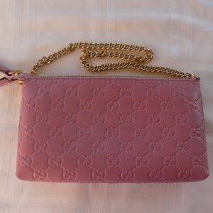 *SOLD* GUCCI Guccissima Leather Wristlet Wallet Chain Strap, Pink